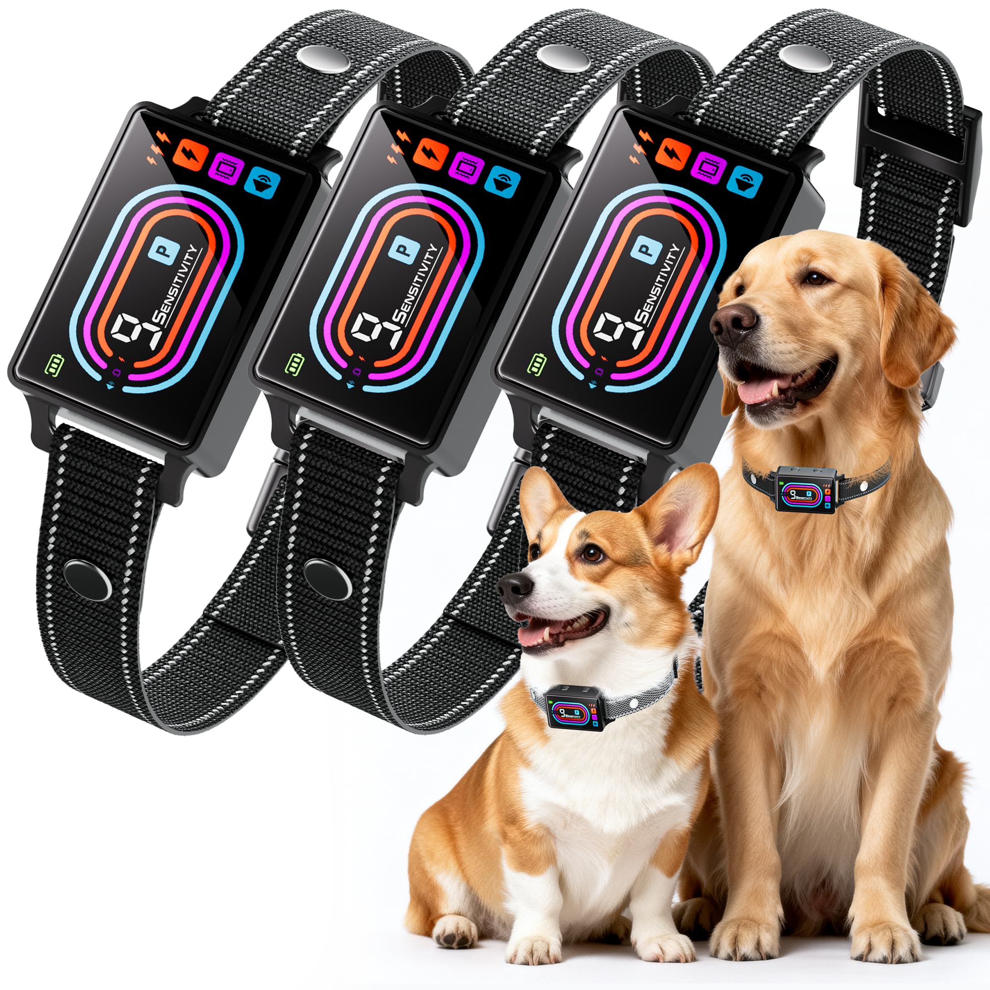 Photo 1 of Dog Bark Collar 3 Pack, Smart Bark Collars for Dogs 5–130 lbs, Upgraded Anti Bark Training Collar with Beep, Vibration & Shock, 9 Sensitivity Levels, 5 Training Modes, Rechargeable & IPX7 Waterproof