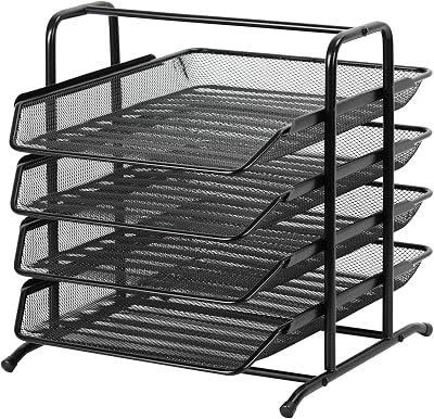 EasyPAG 4 Tier A4 Mesh In Tray Desk Organizer Black