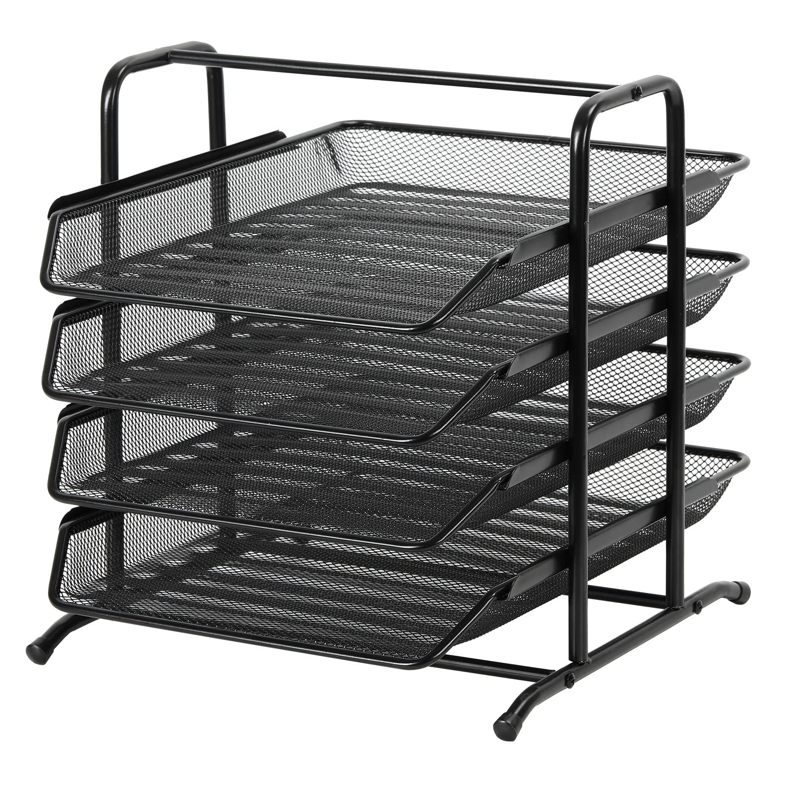 EasyPAG 4 Tier A4 Mesh in Tray Office Desk Tidy File Holder Document Storage Letter Paper Organiser,Black