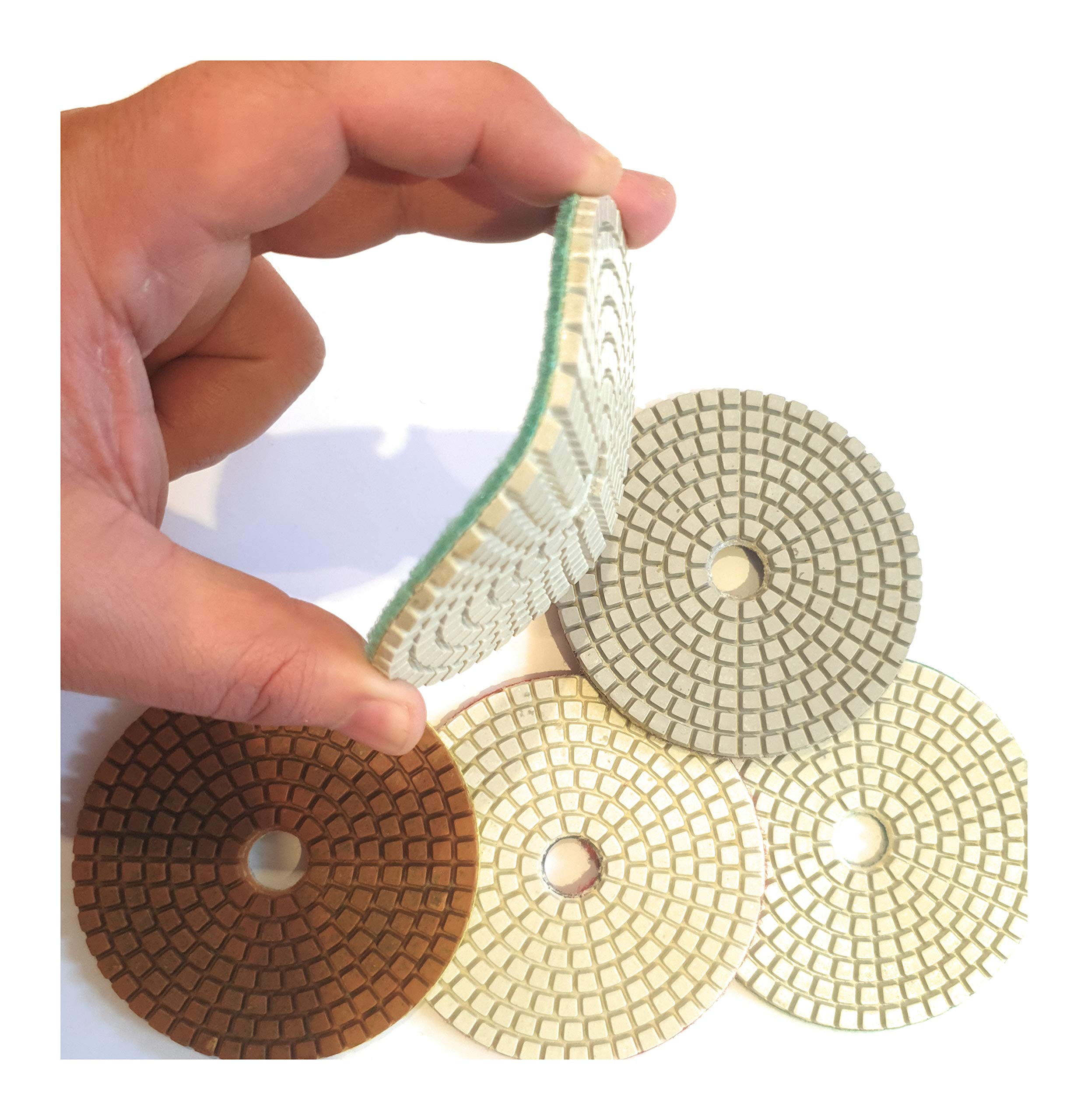 GioTools Full Set (5 Steps): Professional Quality Diamond Wet Polishing Pads 100mm/4inch" for Granite Marble