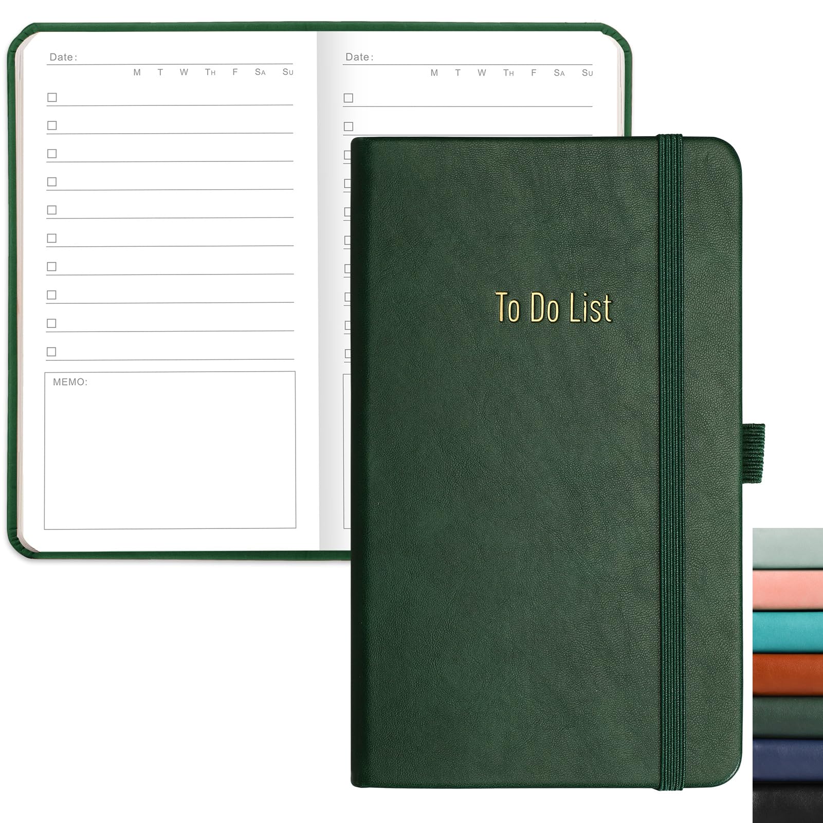 RETTACY To Do List Notebook - Pocket To Do List Planner NotePad with 192 Pages, Pen Holder, Back Pocket, for Women Men Work Office Travel 9.4 x 16.8cm - Green