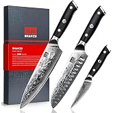 SHAN ZU Damascus Knife Set, Japanese Super Steel 3 PCS Damascus High Carbon Professional Ultra-Sharp Kitchen Chef Knife Set with G10 Handle Gift Box