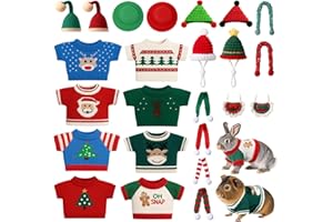 Sunnymove 24 Pcs Christmas Guinea Pig Clothes Includes 8 Guinea Pig Stuff Warm Sweaters, 8 Hand-Knitted Mini Hats, and 8 Cute Little Scarves for Hamster Bunny Small Animal Warm Costume