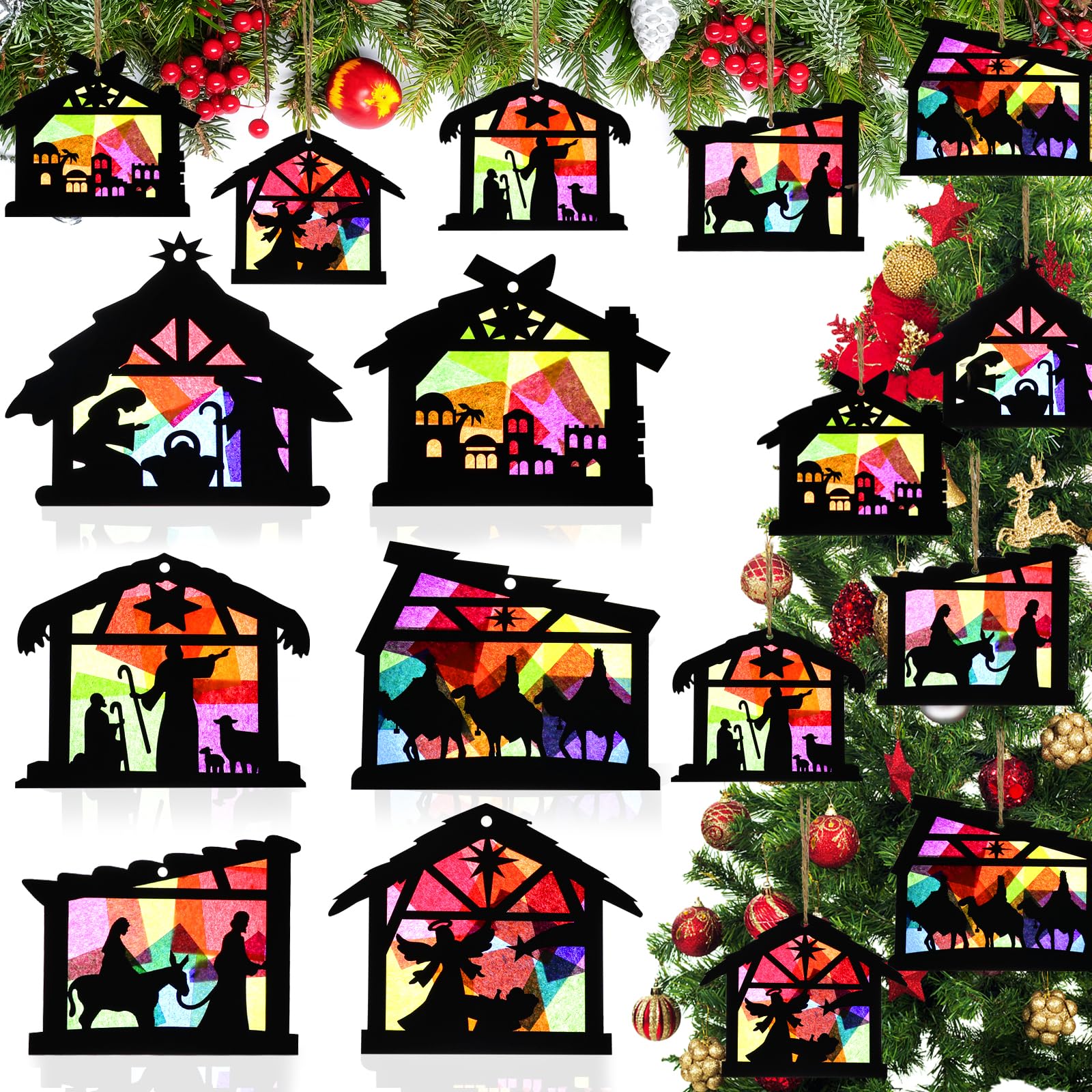 View 1 of 24 Pcs Christmas Nativity Ornaments, Nativity Crafts for Kids Adult, DIY Wooden Nativity Scene Ornaments, Christian Hanging Ornaments Bulk for Xmas Tree Religious Gift Jesus Sunday School Activities