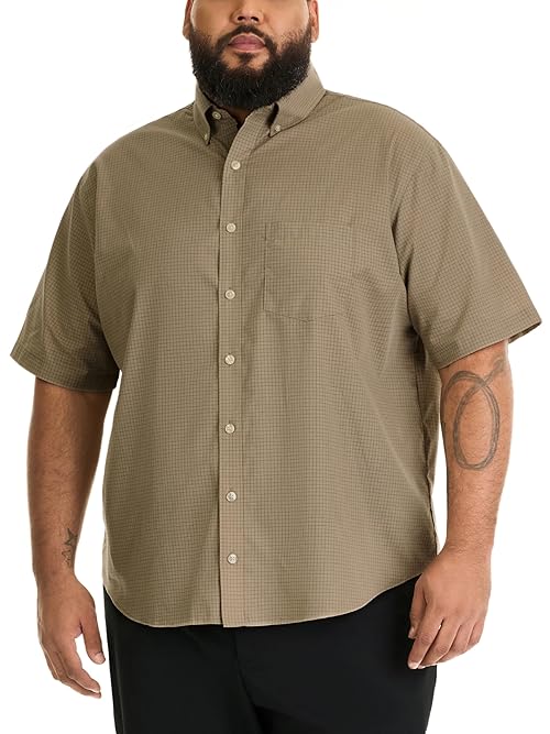 Van Heusen Men's Size Big Wrinkle Free Short Sleeve Button Down Shirt, No-Tuck Length, Comfortable Stretch Fabric, Aluminum, 3X-Large Tall