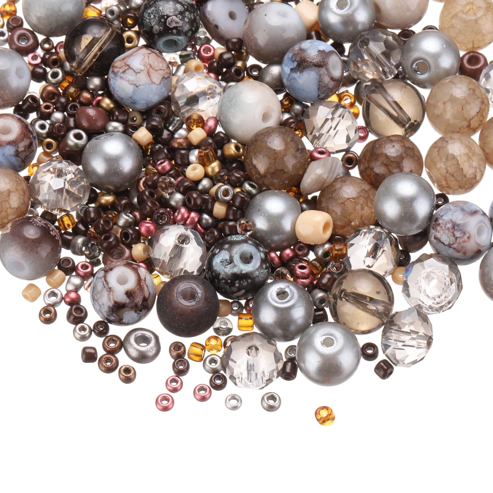 PATIKIL 2-8mm Assorted Glass Resin Beads, Cracked Gravel Round Beads Small European Spacer Seed Bead Mixed Bulk with Hole for Jewelry Making DIY Bracelet Crafts Necklace Charm, Dark Amber