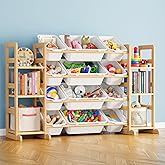 SpaceAid Toy Storage Organizer with 6 Shelves and 12 Bins, Bookshelf/Bookcase, Kids Bin Shelf, Toys Box for Playroom Organization for Bedroom & Room Decor, White, 52.3" W