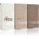 FuWeave 3 Pcs So Fresh and So Clean Clean Farmhouse Decorative Hand Towels for Bathroom and Kitchen Rustic Embroidered 100% Cotton Hand Towels Decorative Set for Boho Bathroom Decor