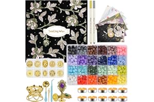 Numola Wax Seal Kit with Gift Box, 24 Colors 600 Pcs Cat-paw Beads, 10 Stamps with Storage Box, 2 Retro Handle, Metal Warmer, Vintage Envelopes, Metallic Pen, Candles, for Gifts and Decorating