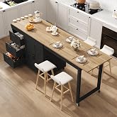 St.Mandyu 47&rdquo;- 90&rdquo; Flip-Top Kitchen Island with Extendable Dining Table, Mobile Rolling Storage Kitchen Cart with 3 Drawers &amp; Spice Rack, Multi-Functional Bar Island Table Seats 2-4, Black