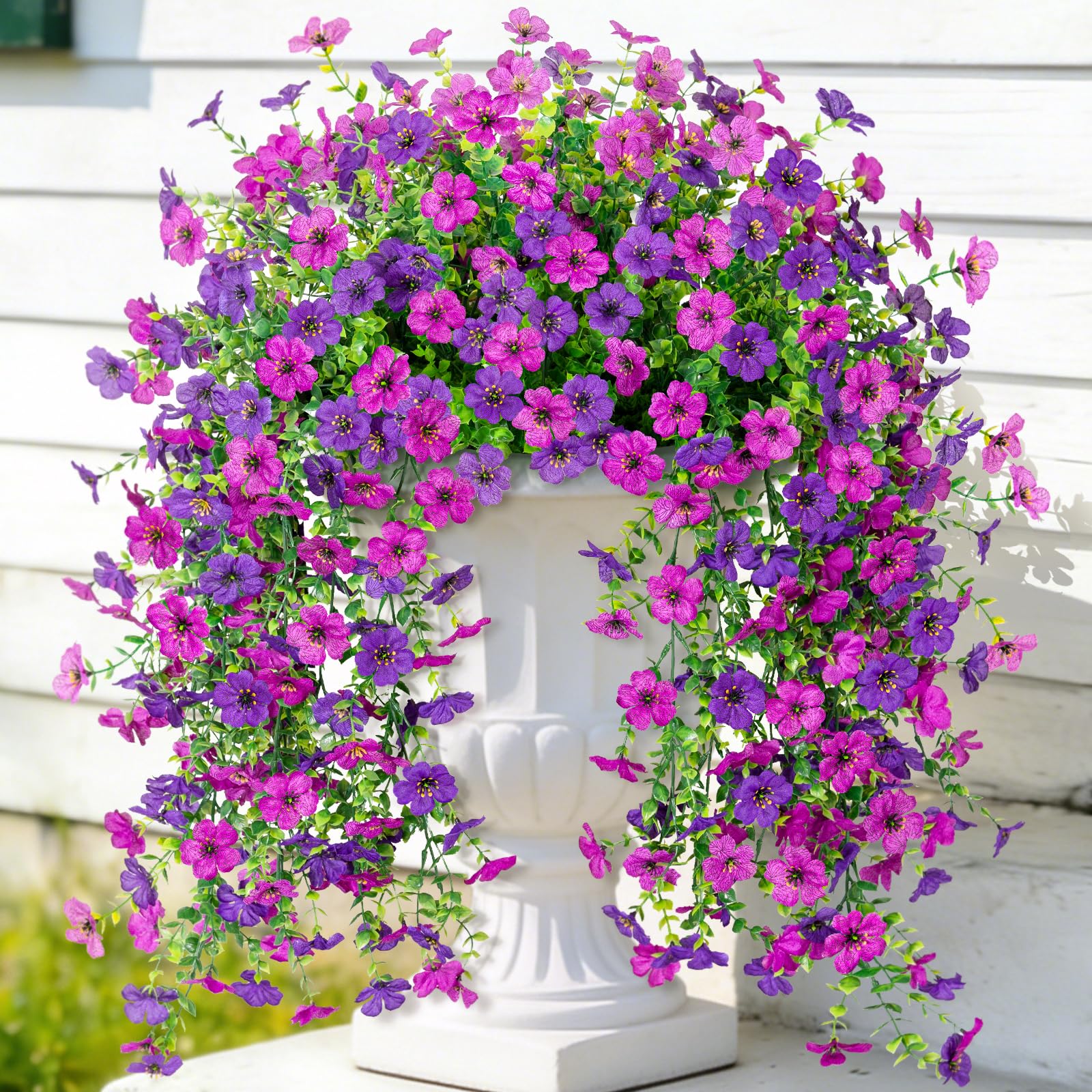 ADXORA Fake Artificial Hanging Flowers for Outdoor Spring Decor 2PCS Faux Silk Flowers Plants for Outdoor Outside Planter UV Resistant Daisy for Porch Front Door Patio Balcony Yard Decor