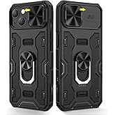 Caka for iPhone 14 Plus Case, iPhone 14 Plus Phone Case with Camera Cover & Kickstand with Built-in 360°Rotate Ring Stand Magnetic Magnet Protective Phone Cover Case for iPhone 14 Plus -Black