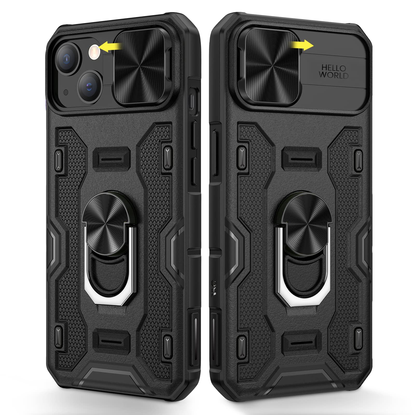 Caka for iPhone 14 Plus Case, iPhone 14 Plus Phone Case with Camera Cover & Kickstand with Built-in 360°Rotate Ring Stand Magnetic Magnet Protective Phone Cover Case for iPhone 14 Plus -Black