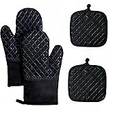 Oven Mitts and Pan Racks 4-Piece Set, Extended Kitchen Oven Mitts and Pan Racks, Heat Resistant 500 °F, Silicone Non-Slip Surface for Baking and Cooking (Black)