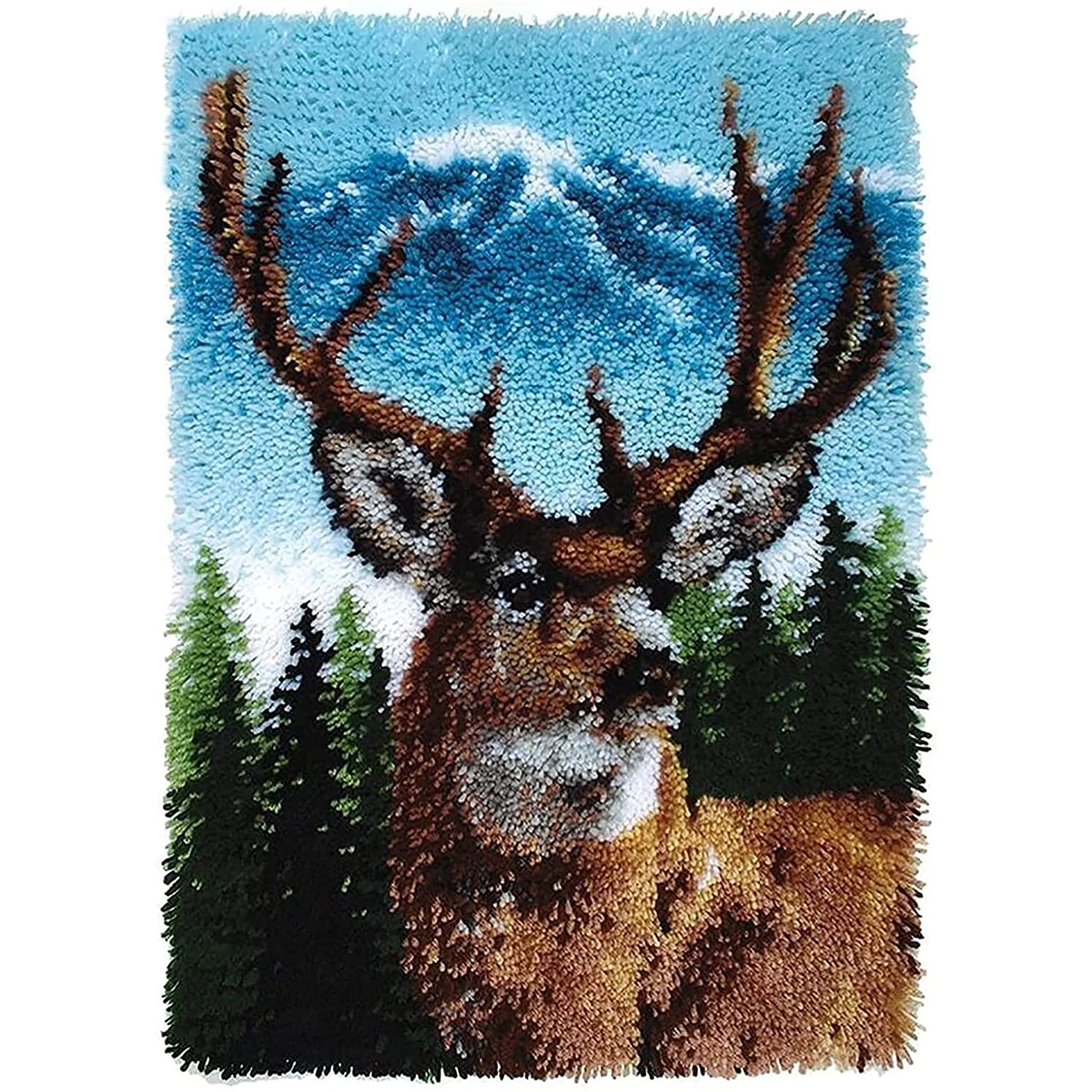 ZFFLYH Deer Latch Hook Kit, DIY Large Latch Hook Kit for Adults 3D Printed Canvas Pattern Crochet Handcraft Embroidery Tapestry Hobby & Crafts 85cmX63cm/33.5X25inch
