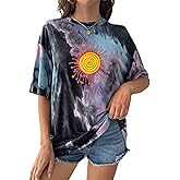 Remidoo Women's Casual Oversized T Shirt Short Sleeve Graphic Tee Letter Tie Dye Shirts
