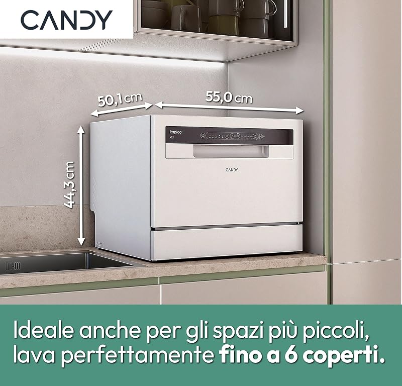 Rapidò Lavastoviglie Compatta da Tavolo 6 Coperti, Classe E, Bianco