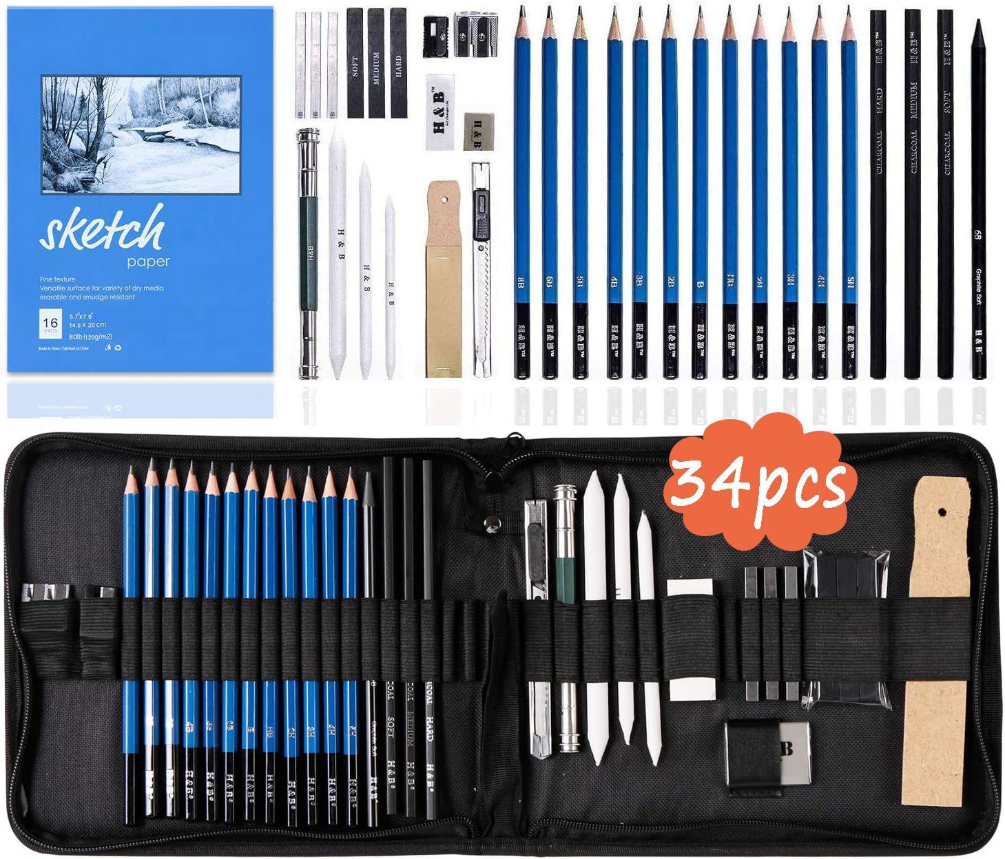 Electomania Sketching Kit for Artist 34 Pieces Professional Sketch