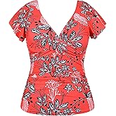 Hilor Women's Underwire Tankini Top Tummy Control Bathing Suits Short Sleeve Tankini Swimsuit Tops Only