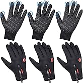 Zhanmai 3/6 Pairs Outdoor Winter Touchscreen Gloves Windproof Waterproof Thermal Gloves for Running Hiking for Men Women