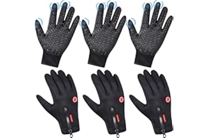 Zhanmai 3/6 Pairs Outdoor Winter Touchscreen Gloves Windproof Waterproof Thermal Gloves for Running Hiking for Men Women