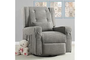 VUYUYU Upholstered Glider Chair for Nursery, Swivel Rocking Recliner Chairs Manual Reclining Chair with Cup Holders/Side Pockets (Light Grey)