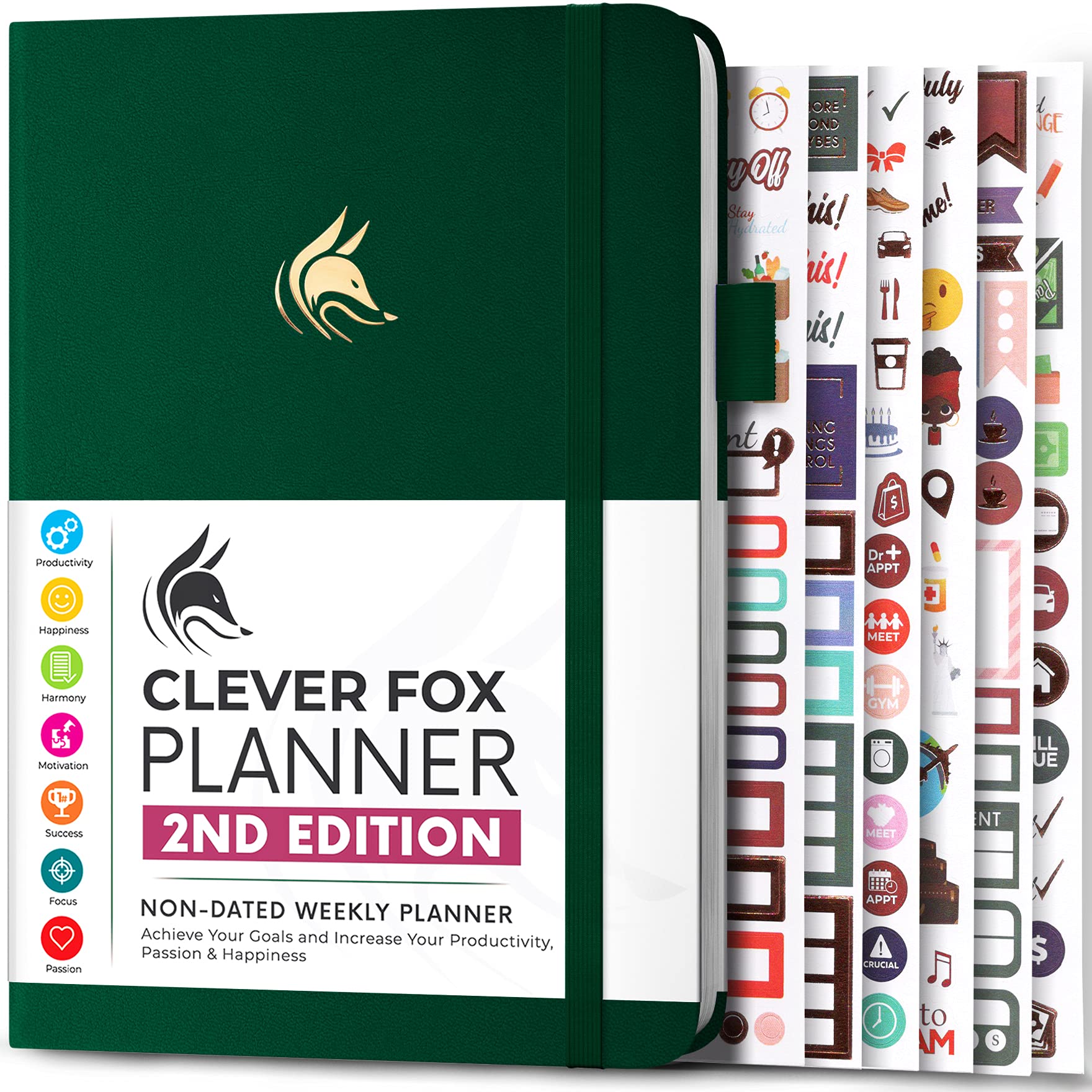 Clever Fox Planner 2nd Edition – Colorful Weekly & Monthly Goal Planner, Time Management & Productivity Organizer, Undated, A5 (Forest Green)