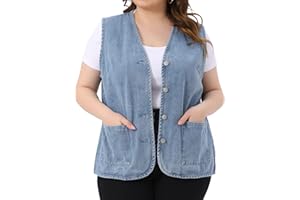 Agnes Orinda Women's Plus Size Sleeveless Denim Vest Button Down V Neck Jean Waistcoat Vests