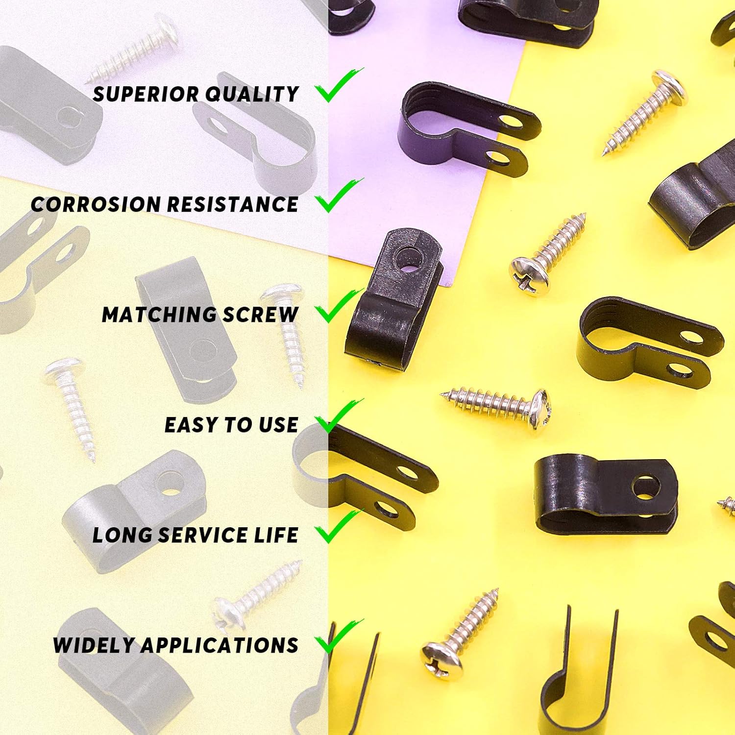 Swpeet 120 Pack Black 5/16 Inch Nylon Plastic R-Type Cable Clips Clamp Kit, Nylon Screw Mounting Cord Fastener Clips with 60 Pack Screws for Wire Management (5/16 Inch, Black): Home Audio & Theater