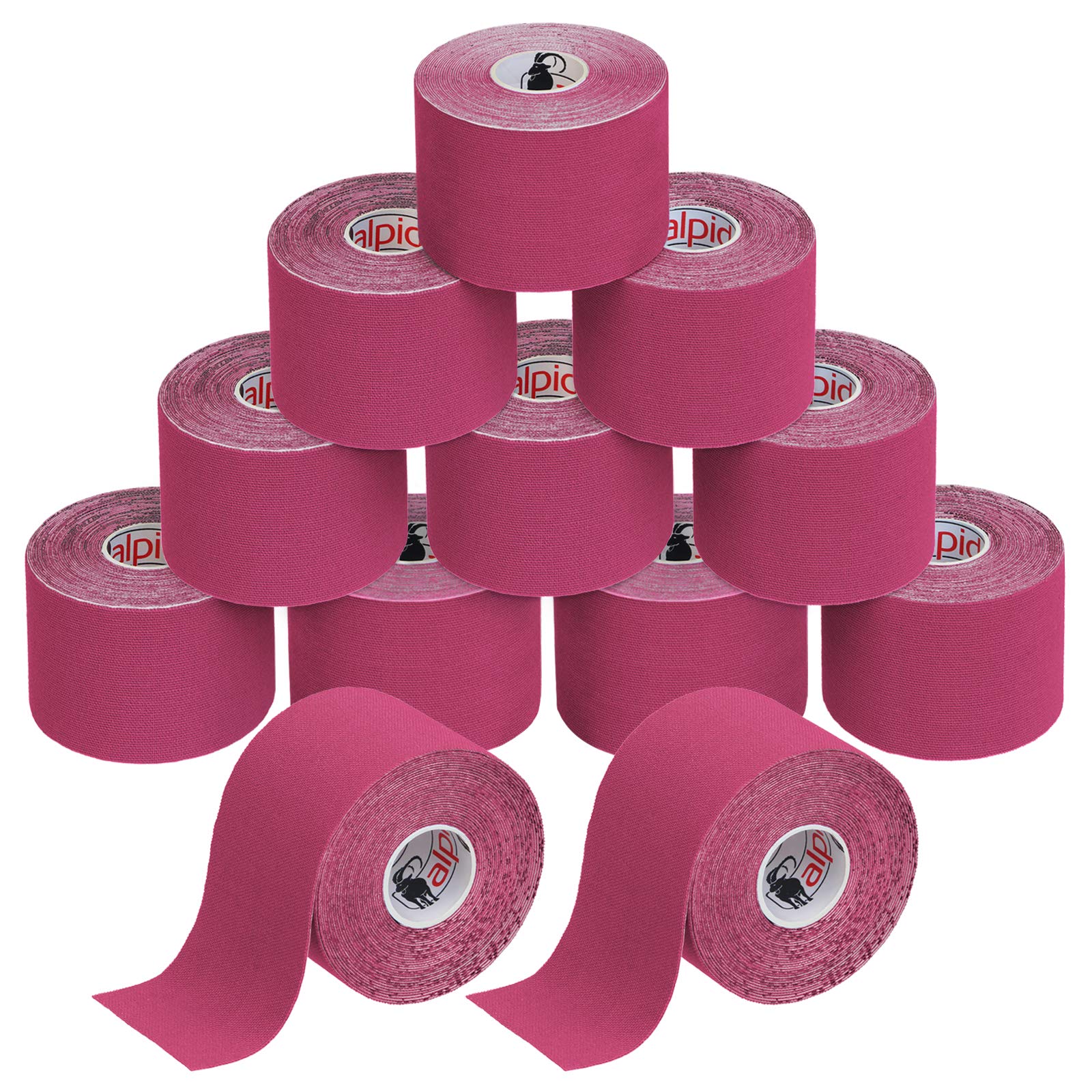 ALPIDEX Kinesiology Tape 1/3/ 6/12 Rolls Many Colors 5 m x 5 cm Application Examples E- Book Skin Friendly Muscle Support Elastic Strapping Tape, Colour:Pink, Quantity:12 Rolls