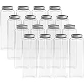 HoleviFO 16 Pack 20 Ounces Clear PET Plastic Juice Bottles Empty Rectangual Bottles with Lids for Juice, Milk, Tea and Other Beverages