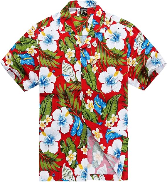 Amazon アロハファッション Aloha Fashion メンズ ハワイアン シャツ アロハシャツ Xlサイズ 赤地ブルー カラーリリー柄 インポート シャツ 通販