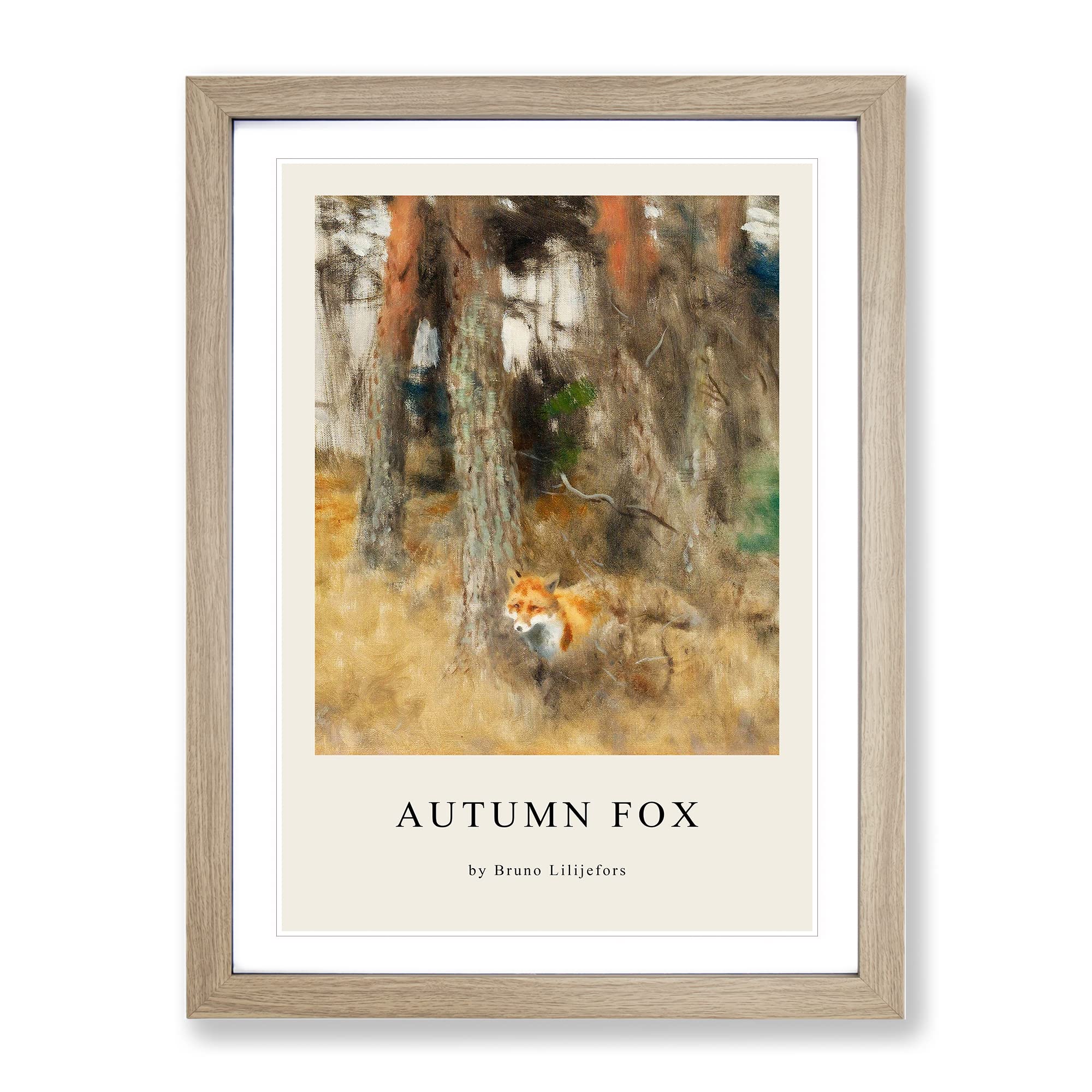 Roaming Fox By Bruno Liljefors Exhibition Museum Painting Framed Wall Art Print, Ready to Hang Picture for Living Room Bedroom Home Office Décor, Oak A4 (34 x 25 cm)