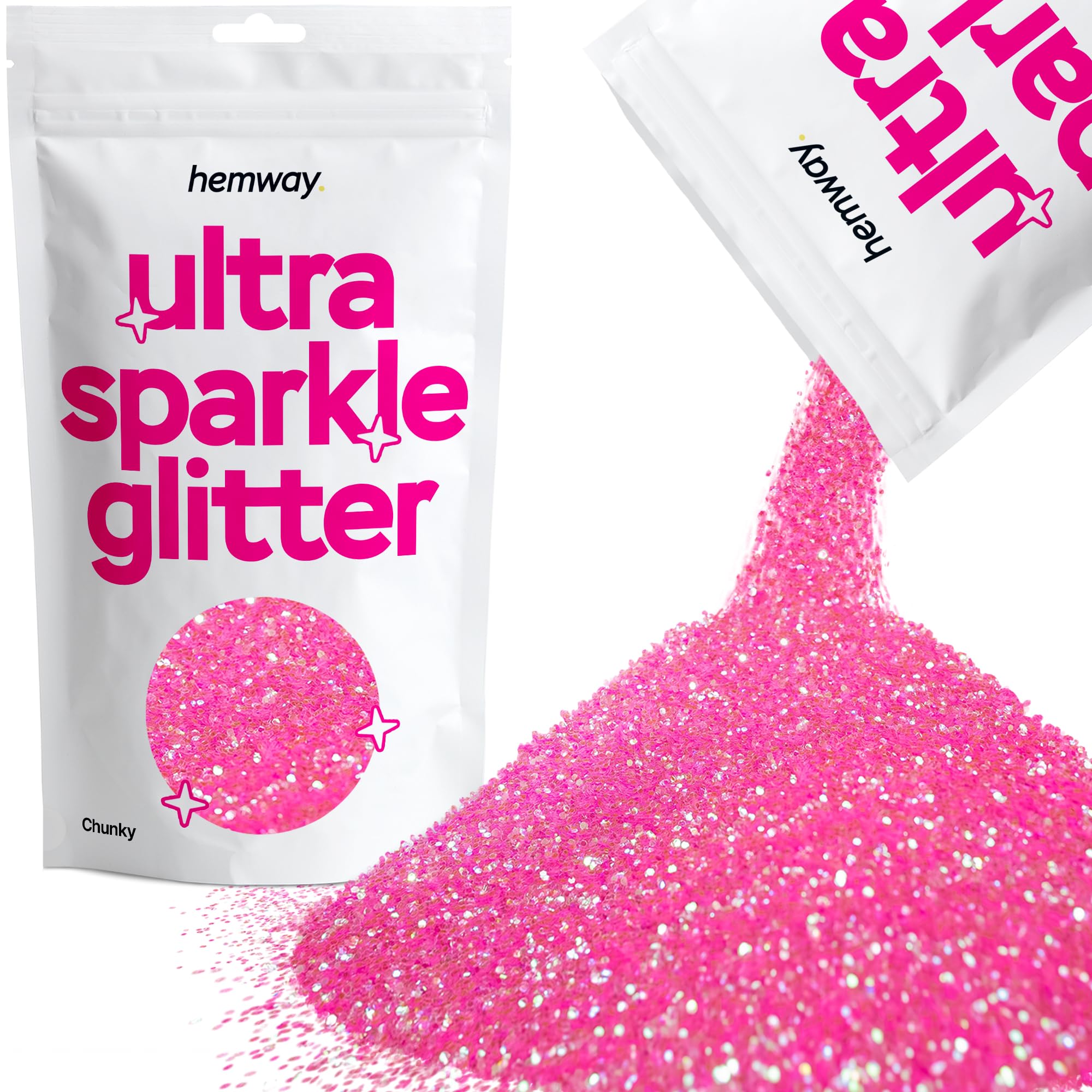 Hemway Ultra Sparkle Glitter Baby Pink Iridescent 100g Chunky | Glitter for Arts & Craft, Makeup, Nail Art, Crafting, Card Making, Sparkle Decoration