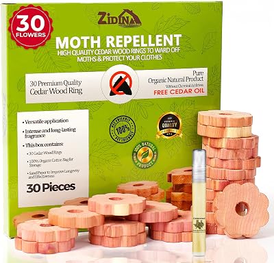 Zidina Moth Repellent Cedar Wood Rings 30 Pack with Organic Cedar Oil