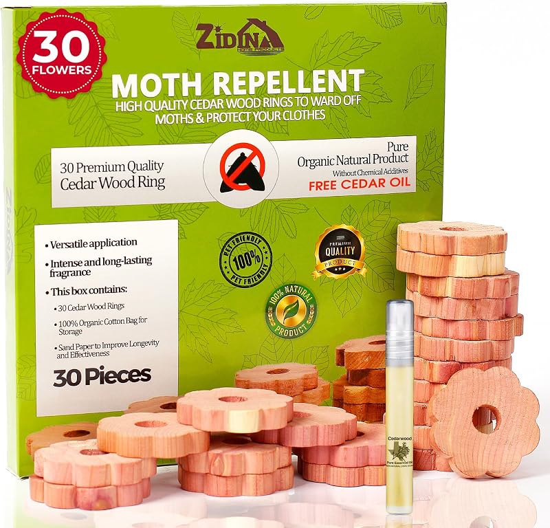 Zidina Moth Repellent Cedar Wood Rings 30 Pack with Organic Cedar Oil