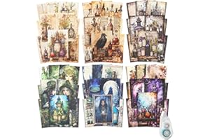 MiyouLuna 180Pcs Magic Potion Scrapbook Paper, Vintage Gothic Journal Ephemera Pack, Junk Journal Supplies for Scrapbooking Kit, with Glue Tape