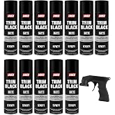 LAUCO Trim Black Matte 13 oz. Automotive Spray Paint Can with Gun - Pack of 12 - Black Car Spray Paint with Matte Finish - Designed for Plastic, Aluminum, Steel and Stainless Steel- 57071