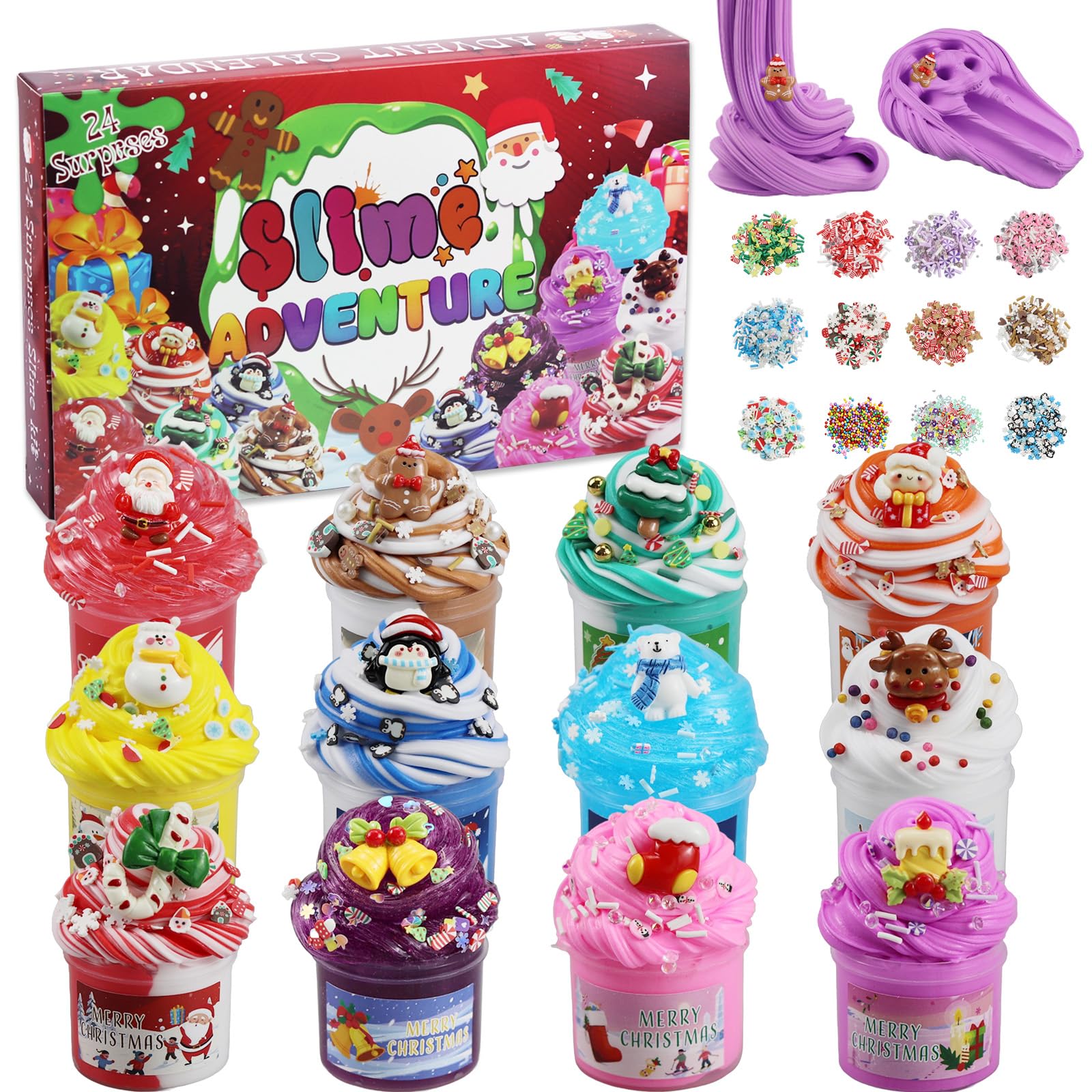 Slime Advent Calendar 2025 for Kids, 24 Days Surprises Christmas Countdown Fluffy Butter Xmas Gift for Boys Girls Teens Stocking Stuffers, DIY Slime Making Kit with Accessories for Party Favors