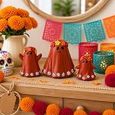 caiydramy Set of 3 Ghost Figurines Day of The Dead Ofrenda Home Decorations | Resin Dia De Los Muertos Small Statue, Altar Supplies, Mexican Halloween Table, Mantle, Shelf, Tiered Tray, Office Desk Decor