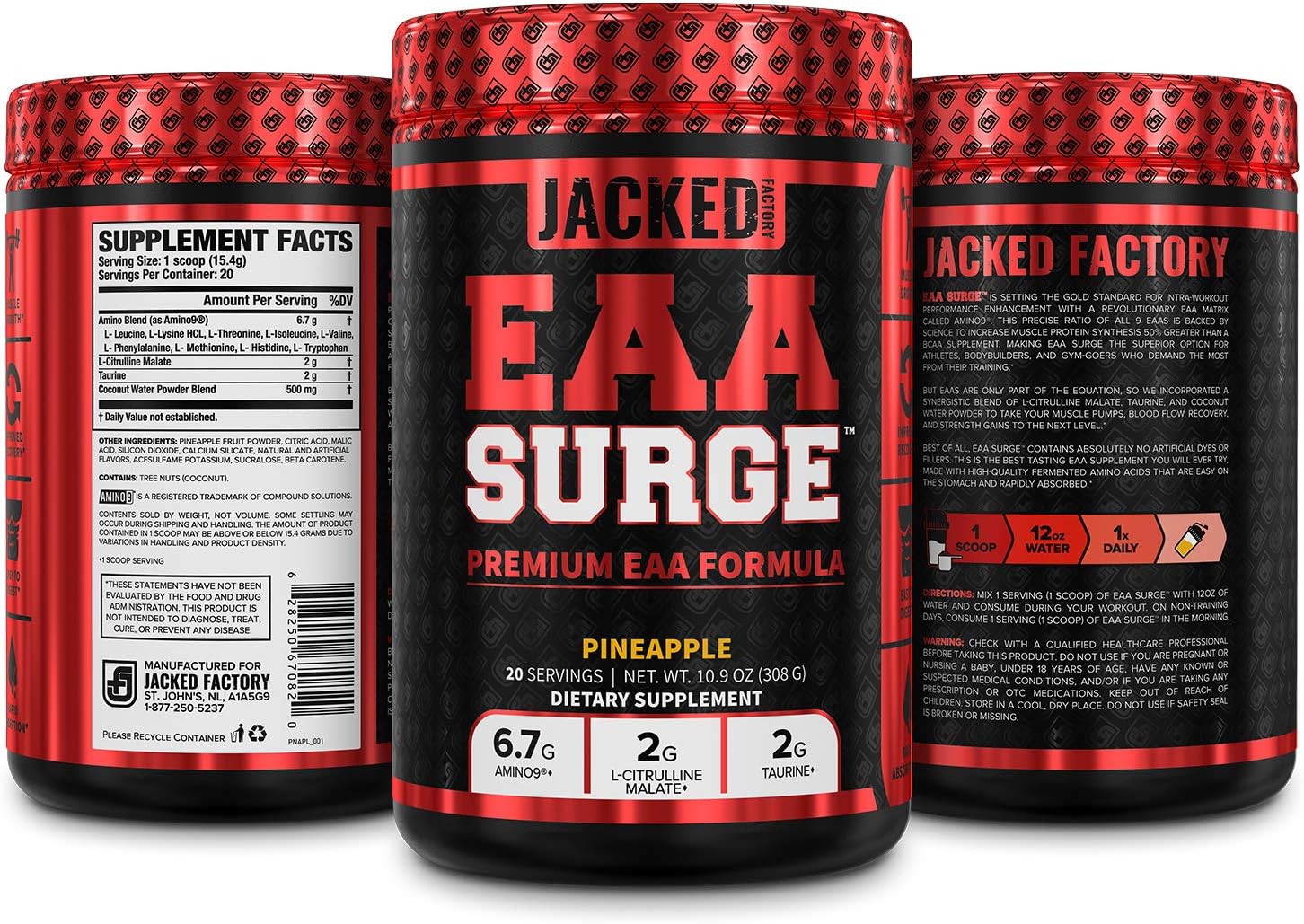 EAA Surge Premium EAA Formula - Essential Amino Acids Intra Workout Powder Supplement w/L-Citrulline, Taurine, and More for Muscle Building, Strength, Pumps, Endurance, Recovery - Pineapple, 20sv: Health & Personal Care