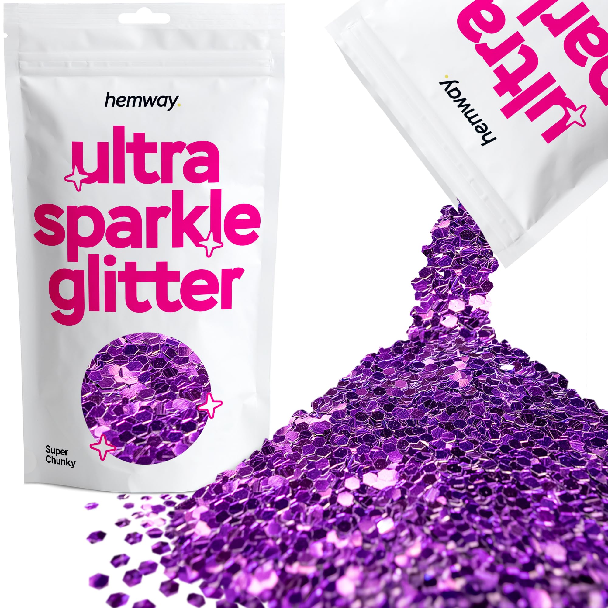 Hemway Ultra Sparkle Glitter Purple 100g Super Chunky | Glitter for Arts & Craft, Makeup, Nail Art, Crafting, Card Making, Sparkle Decoration