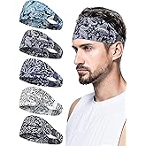 AWUMBUK Sports Headbands for Men, Sweat Bands Headbands Men Absorbent Head Band Stretchy Sweatbands 5 Pack Hair Band Workout Football Running Cycling Fitness