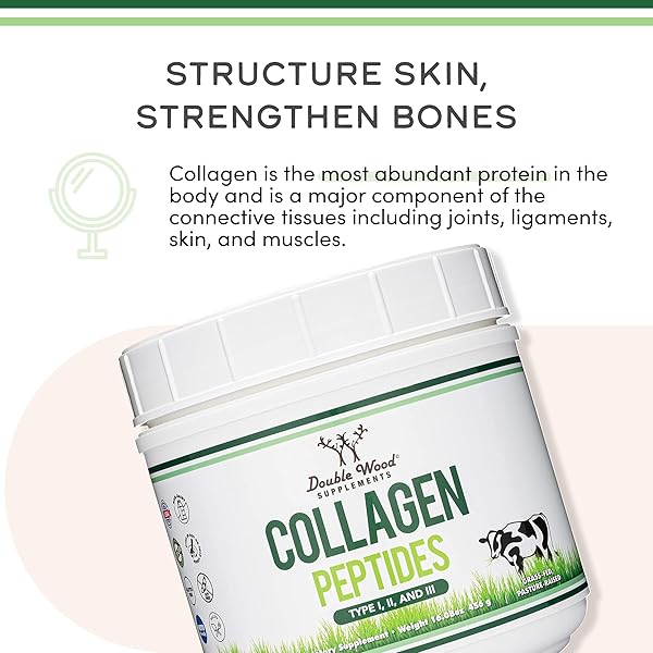 COLLAGEN PEPTIDES POWDER – HYDROLYZED COLLAGEN, KETO SAFE – 16.08OZ – MULTI TYPE 1, 2, AND 3 (GRASS FED BOVINE SOURCE)(COLAGENO HIDROLIZADO) COLLAGEN SUPPLEMENTS FOR WOMEN AND MEN BY DOUBLE WOOD