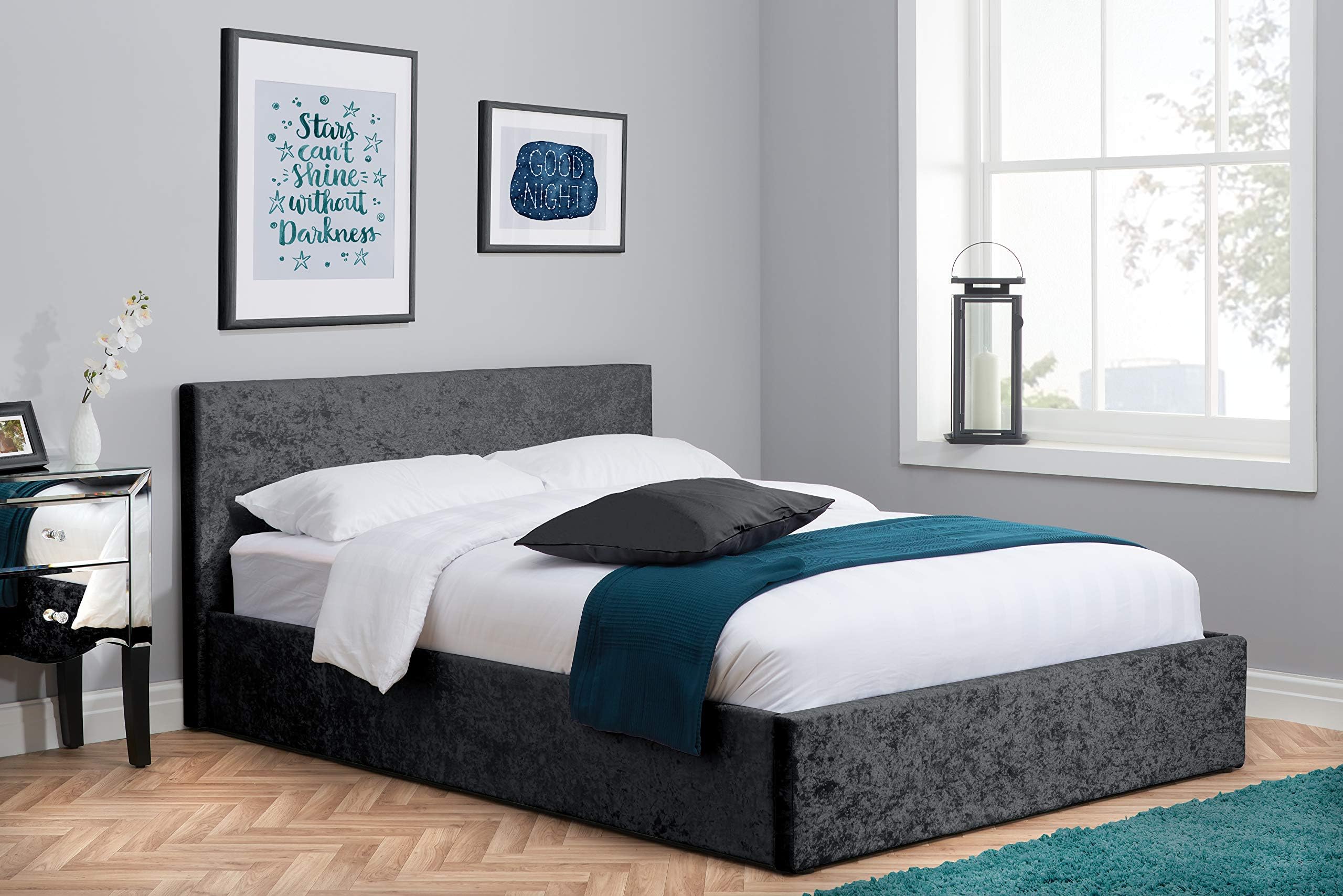 Birlea Berlin Fabric Ottoman Bed, Black Crushed Velvet, Twin