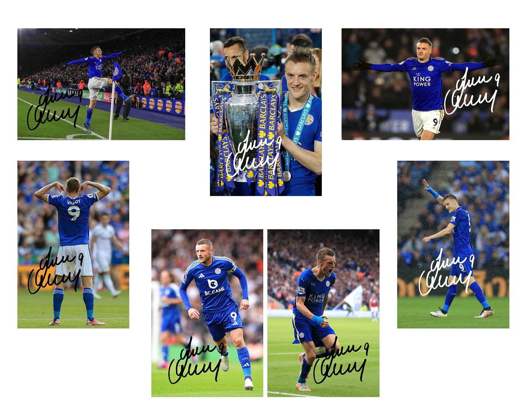 RJR PRINTS Set Of 7 Jamie Vardy Leicester City Signed 6X4 Inch Photos With Pre Printed Signatures Which Would make A Great Gift For Any Fan