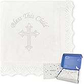 Pinuotu Baby Baptism Blanket – White Cotton Knit Christening Shawl with Embroidered Cross, Unisex Receiving Swaddle for Boys & Girls, 40x31 Inches, Soft Newborn Gift with Premium Gift Box
