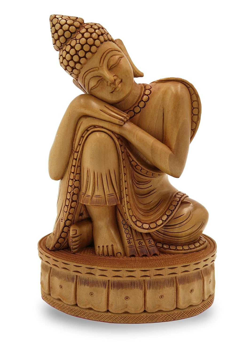 Buddha Statue resting on knees handmade in wood Buddah Decor, Budha figurine and