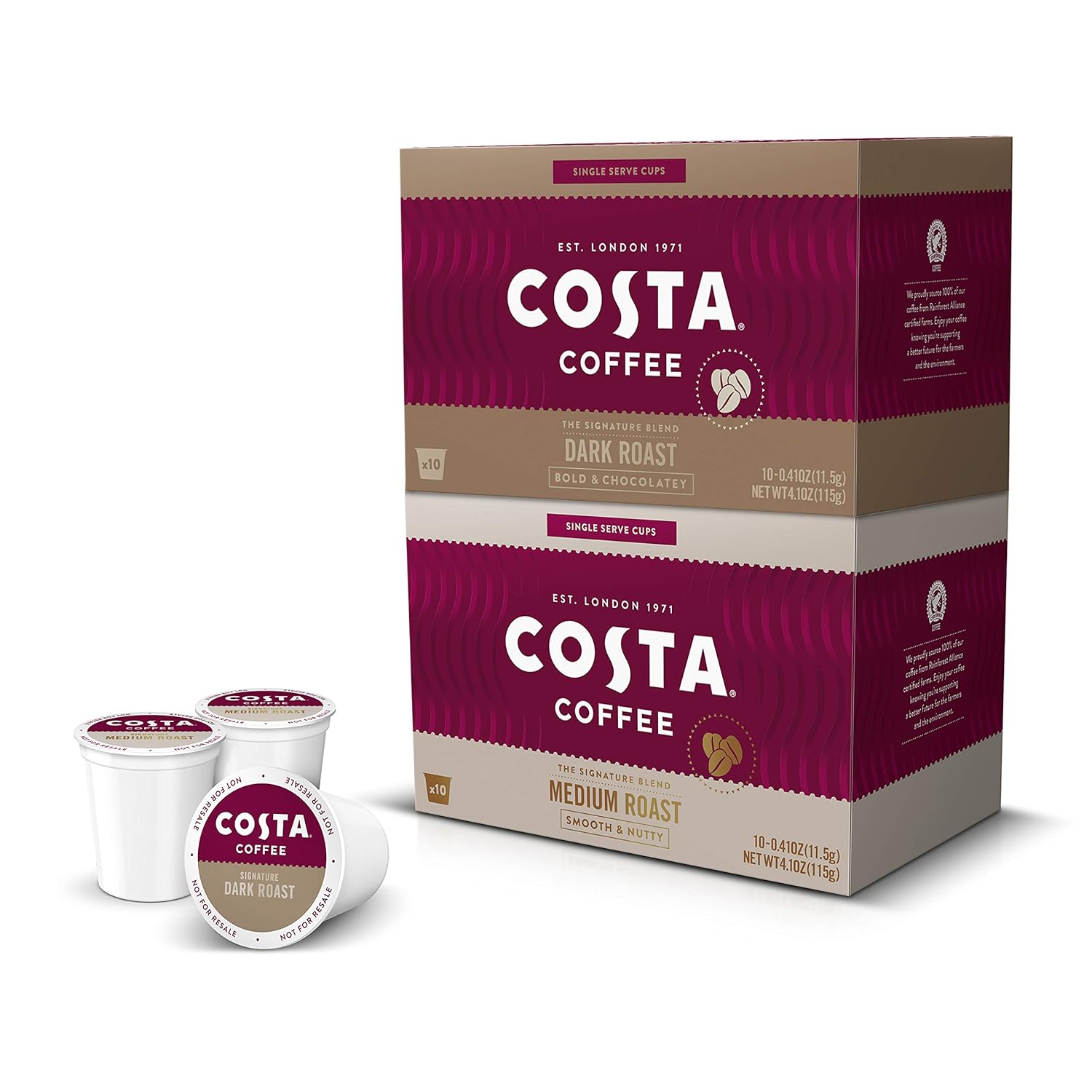 Costa Coffee Single Serve Pods Compatible with Keurig KCup Brewers