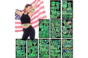 Zienlay 83PCS 4th of July Temporary Tattoos Glow in Dark, Luminous Patriotic Fourth Of July Tattoo, Party in the USA Decor American Flag Red White and Blue Independence Day Labor Day Tattoos Sticker